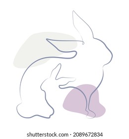 Bunny rabbits contour line drawing isolated vector icon