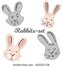 Bunny, rabbits, cute characters set, for Easter, kids and baby t-shirts and greeting cards