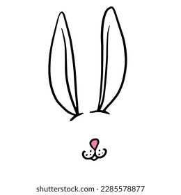 Bunny, rabbits ears and noses for decoration. Vector hand drawn doodle illustrations for Easter, carnival and nature-themed  designs. Isolated on white background