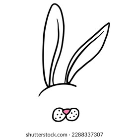 Bunny, rabbits ears and noses for decoration. Vector hand drawn doodle illustrations for Easter, carnival and nature-themed  designs. Isolated on white background