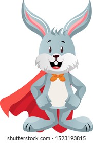Bunny with red cape, illustration, vector on white background.