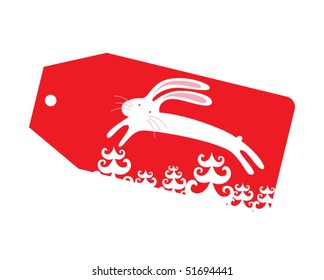 bunny red christmas tag