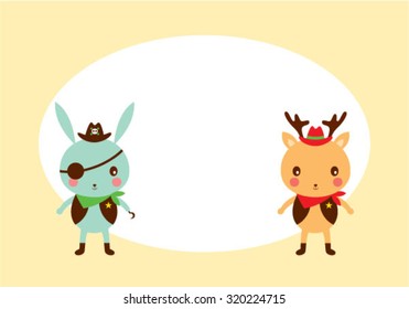bunny and reindeer friend tag vector