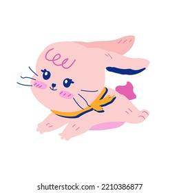The bunny was relaxed and happy to be lying on the floor. Simple to use , vector illustration on a white background. Cartoon suitable for print on a shirt, postcard, printable stationery ,kid's ,etc.