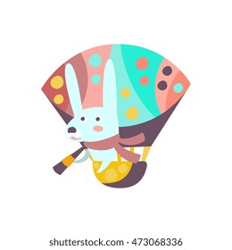 Bunny Riding Hot Air Balloon Stylized Fantastic Illustration