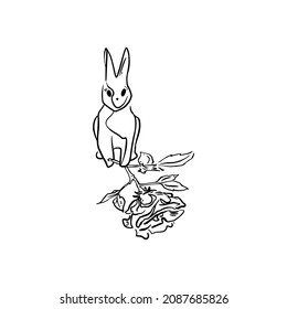 Bunny with a rose sketch vector illustration art