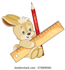 Bunny with a ruler and pencil. Vector