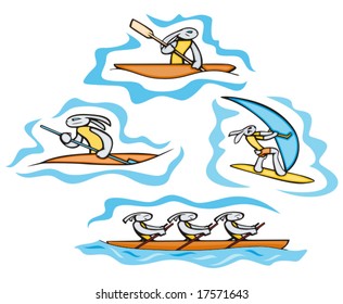 Bunny sailing and surfing. Great for t-shirt designs, mascot logos and other designs. Vinyl-ready.
