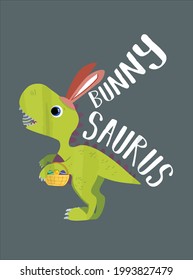 Bunny Saurus Funny Kids Easter design vector illustration for use in design and print poster canvas