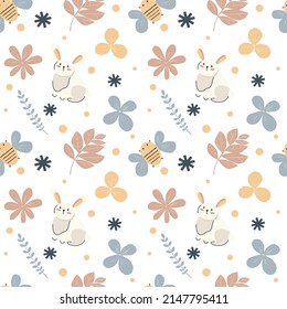 bunny seamless pattern for kids summer pastel cute with flowers