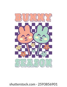 Bunny Season Easter Funny Quote Design. Christian Festival And Cultural Holiday. Illustration, Logotype, Graphic, Watercolor, Sticker, Easter Day Themed Project.