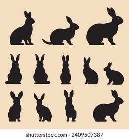 Bunny set black silhouette vector Clip art