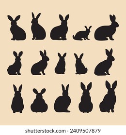 Vector de silueta negra conjunto de conejo