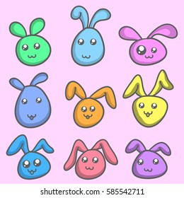 Bunny set colorful collection stock