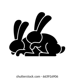 Bunny sex. rabbit intercourse. Hares isolated. Animal reproduction