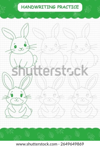 Bunny shapes for tracing and handwriting practice for preschool children on an A4 worksheet