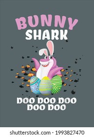 Bunny Shark Doo Doo Doo Happy Easter Gift design vector illustration for use in design and print poster canvas