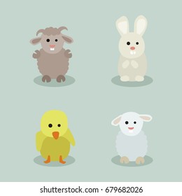 Bunny, sheep, ram and chicken - vector illustration
