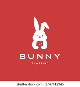 bunny shopping bag logo vector icon illustration in negative space style