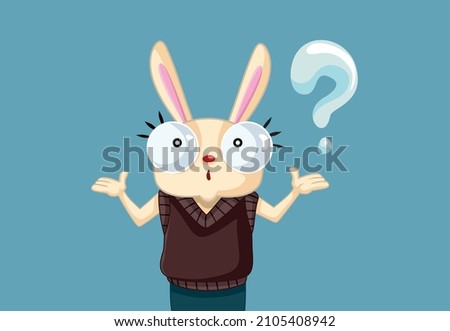 
Bunny Shrugging Having Questions Vector Cartoon. Curious Easter rabbit looking for an answer to burning question 
