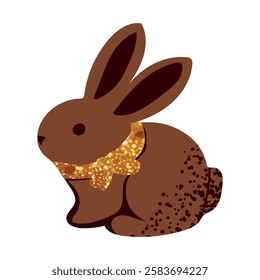 Bunny silhouette in a gold scarf, banner, Valentine's Day card, February 14, cool background set