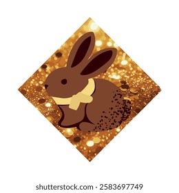 Bunny silhouette in golden rhombus. Shiny design for Valentine's Day, February 14. Vector