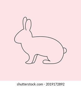 Bunny silhouette and Happy Easter sign. Linear vector illustration logo. Design for greeting card, stickers, logo, web and mobile app. Easter Bunny Outline Vector Design.