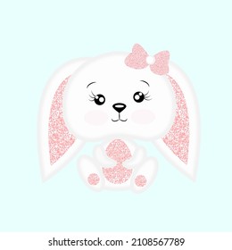 Bunny silhouette with pink glitter isolated on white background Minimal flat style concept, print for textile, for gift wrap Easter invitation, poster, kids, baby, greeting card vector illustration