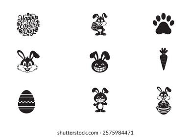 Bunny silhouette vector set.Easter silhouette  items .Easter icons 