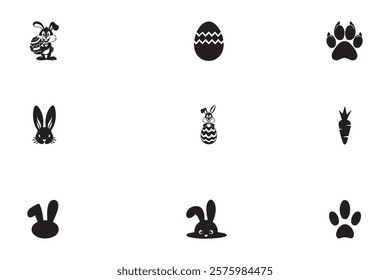 Bunny silhouette vector set.Easter silhouette  items .Easter icons 