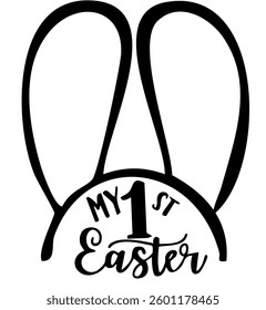 Bunny silhouette with the writing my 1st Easter - black rabbit - vector graphics for holidays and children
