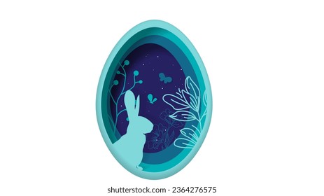 Bunny silhouette.easter seamless pattern with bunnies and easter. Hand drawn easter horizontal background with bunnies, flowers, Illusion of depth.A4 abstract color 3d paper art. Easter Eggs. eps10