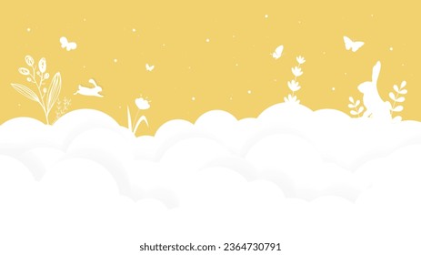 Bunny silhouette.oaster nahtloses Muster mit Bundsen und Ostern. Handgezeichneter horizontaler Osterhintergrund mit Bundsen, Blumen, Illusion der Tiefe.A4 abstrakte Farbe 3d Papier art.Eggs.Schmetterling. eps10