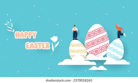 Bunny silhouette.easter seamless pattern with bunnies and easter. Hand drawn easter horizontal background with bunnies, flowers, Illusion of depth.A4 abstract color 3d paper art.Eggs.butterfly. eps10
