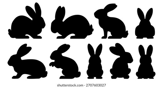 Bunny silhouettes set in multiple poses	