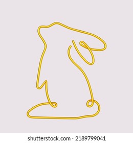 Bunny en un estilo sencillo de una línea. Icono de conejo de oro realista. Vector de concepto mínimo dorado. Silueta de conejo con orejas de estilo minimalista simple para la tarjeta de bienvenida de diseño de primavera, pancarta.