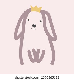 Bunny in a simple one-line style. Colored Rabbit icon. Continuous line drawing of Easter rabbit black and Pink minimalist hand-drawn vector illustration. Isolated on white background.	