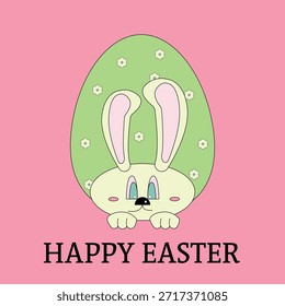 Ein Hase sitzt in einem Osterei mit Blumen und wünscht Ihnen ein frohes Osterfest.