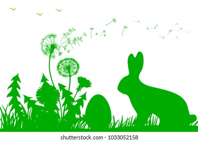 Bunny Sitting In The Meadow with Easter egg, Easter concept – stock vector