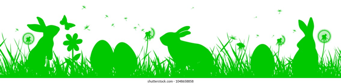 Bunny Sitting In The Meadow with Easter egg, Easter concept with butterfly – vector
