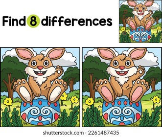 Bunny Sitting on Easter Egg Find The Differences