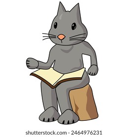 A bunny sitting on rock and reading a book, kid enjoying reading,  character vector Illustration