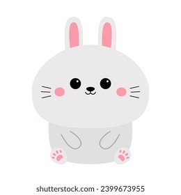 Bunny sitting. Rabbit hare face head silhouette icon. Happy Easter. Funny kawaii doodle animal. Cute cartoon funny pet character. Ear, eye, tail, cheeks, paw print. Flat design White background Vector