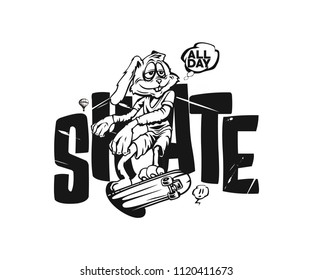 Bunny with skateboard, Hand Drawn Vector illustration.