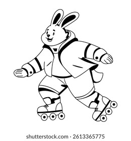 Bunny skating illustration in glyph style 
