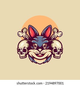 Bunny And Skull Retro Illustration For Merchandise