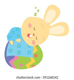 Bunny sleeping in easter egg design style
