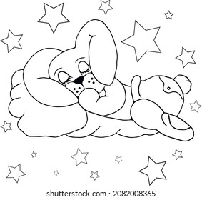 Bunny is sleeping. Flat vector illustration