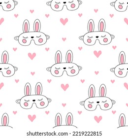Bunny sleeping mask, rabbit seamless pattern. Vector Illustration for printing, background, cover and packaging. Image can be used for greeting card, poster and textile. Isolated on white background.