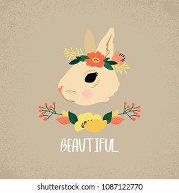 Bunny with slogan. For print, baby clothes, t shirt, child or wrapping paper. Kids apparel